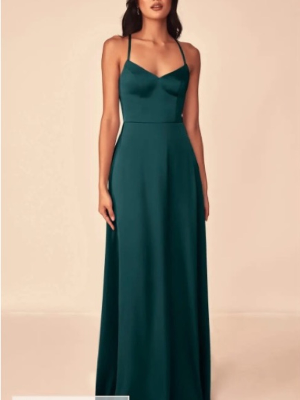 Elegant Emerald Green Spaghetti-Strap Evening Dress (Azazie - Mei in pine)
